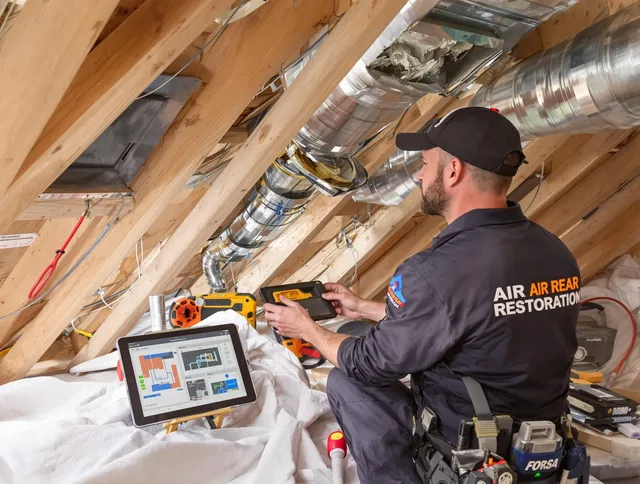 Wayland Air Duct Cleaning technician performing precise duct repair work in Wayland