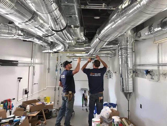 Wayland Air Duct Cleaning technician applying professional duct sealing solutions in Wayland