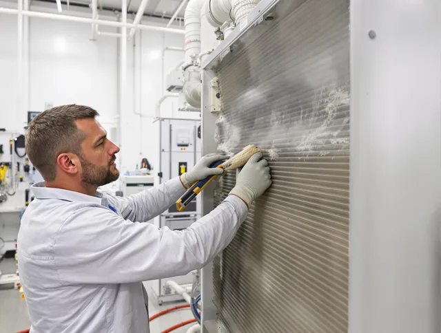 Wayland Air Duct Cleaning technician performing precision commercial coil cleaning at a Wayland business