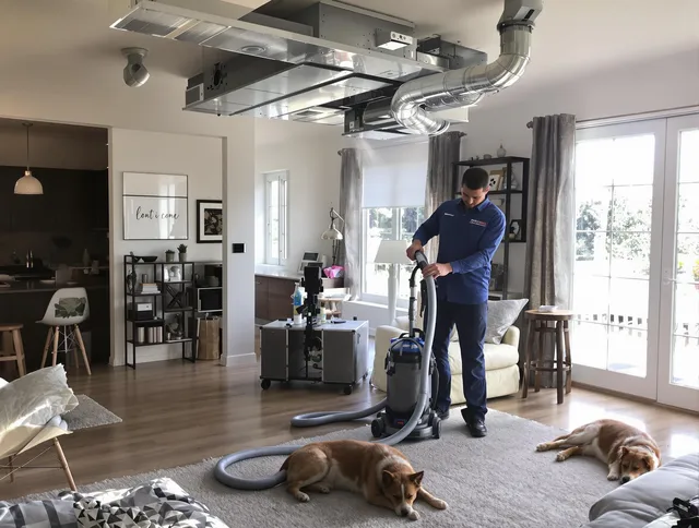 Wayland Air Duct Cleaning technician performing detailed indoor duct cleaning for improved air quality in Wayland