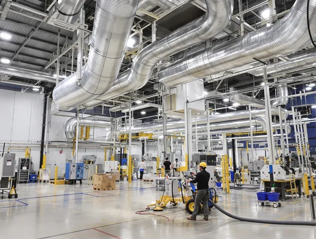 Wayland Air Duct Cleaning team performing comprehensive industrial duct cleaning at a large facility in Wayland